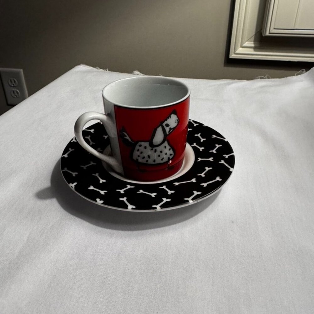 KONITZ Demitasse Espresso Mug Cup and Saucer Puppies Dogs Animal Stories